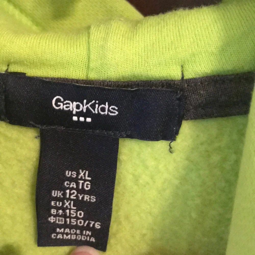 GAP Neon Lime Green Hoodie with Black Lettering